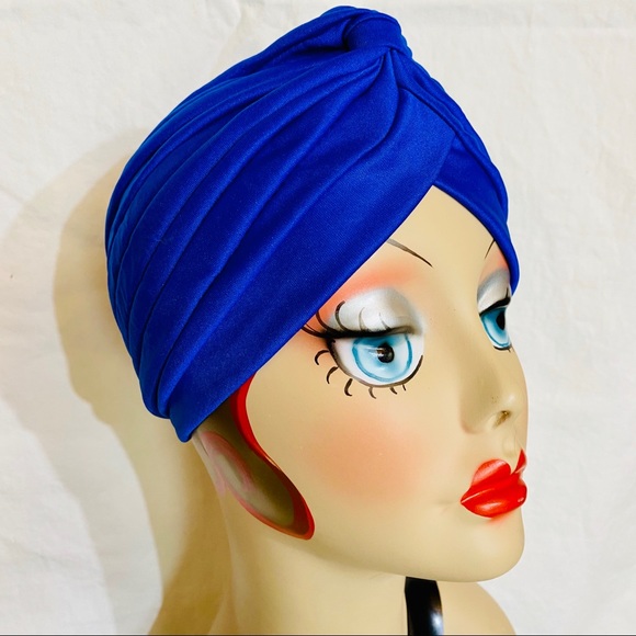 Royal Blue vintage style pinup glamorous turban - Picture 4 of 4